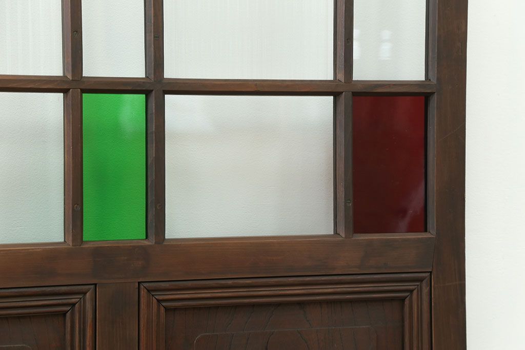 大正ロマン 古い洋館で使われていた色ガラス引き戸　4枚セット(2)(ガラス戸、和風建具)