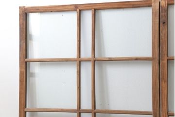 アンティーク 古い木味のガラス戸2枚セット(引き戸)