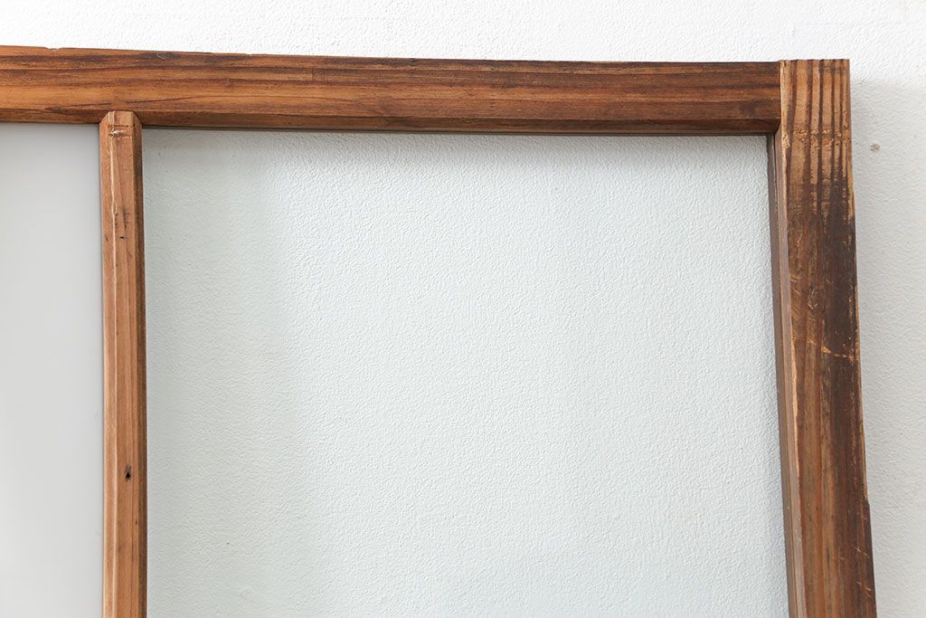 アンティーク 古い木味のガラス戸2枚セット(引き戸)