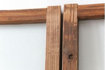 アンティーク 古い木味のガラス戸2枚セット(引き戸)