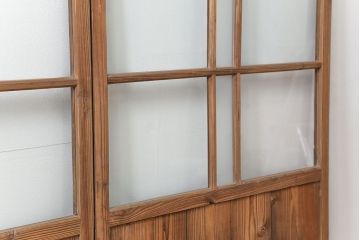 アンティーク 古い木味のガラス戸2枚セット(引き戸)