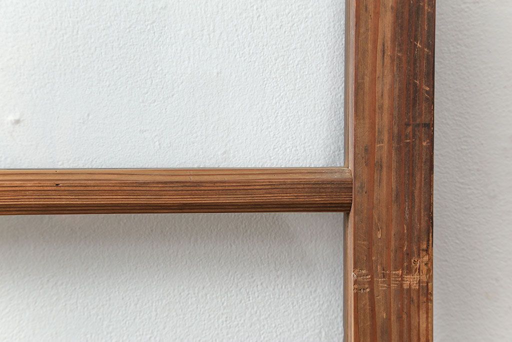 アンティーク 古い木味のガラス戸2枚セット(引き戸)