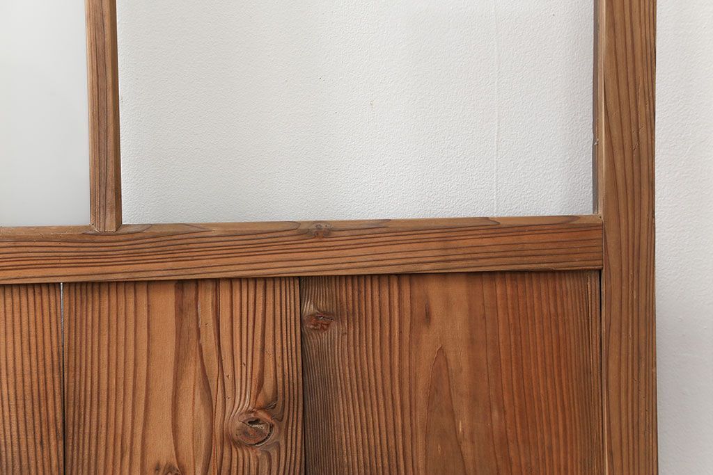 アンティーク 古い木味のガラス戸2枚セット(引き戸)