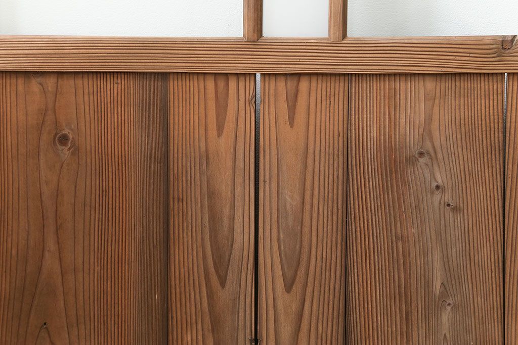 アンティーク 古い木味のガラス戸2枚セット(引き戸)