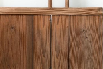 アンティーク 古い木味のガラス戸2枚セット(引き戸)