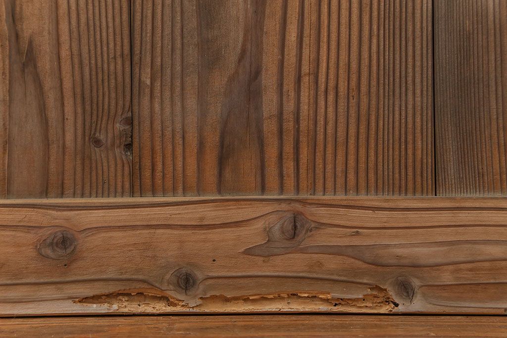 アンティーク 古い木味のガラス戸2枚セット(引き戸)