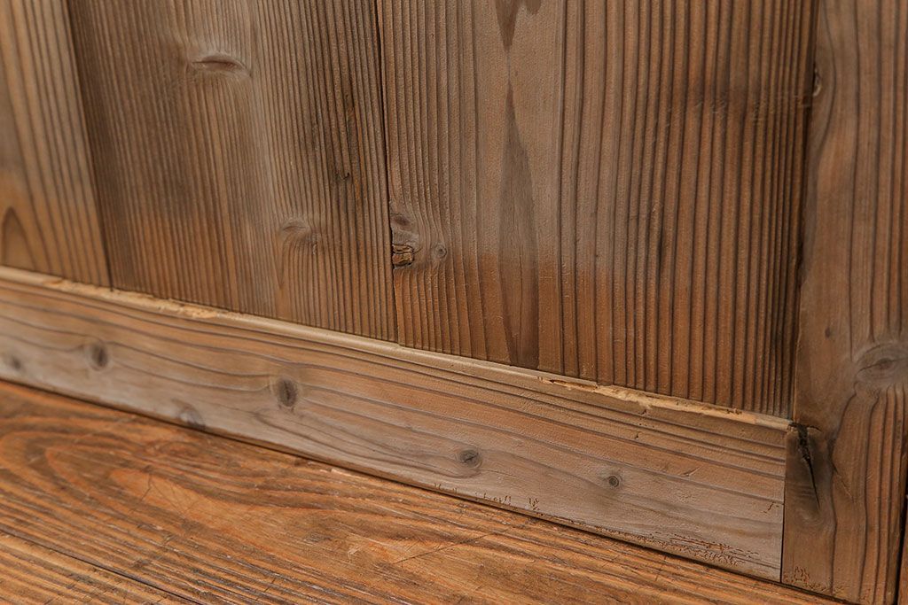 アンティーク 古い木味のガラス戸2枚セット(引き戸)