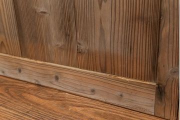 アンティーク 古い木味のガラス戸2枚セット(引き戸)