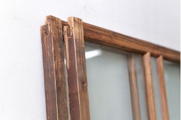 アンティーク 古い木味のガラス戸2枚セット(引き戸)