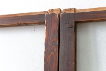 アンティーク 古い木味のガラス戸2枚セット(引き戸)