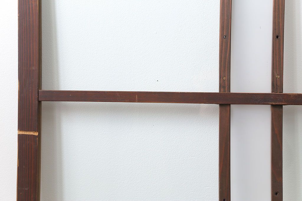 アンティーク 古い木味のガラス戸2枚セット(引き戸)