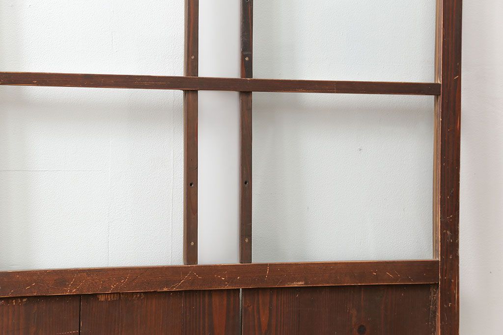 アンティーク 古い木味のガラス戸2枚セット(引き戸)