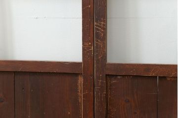 アンティーク 古い木味のガラス戸2枚セット(引き戸)
