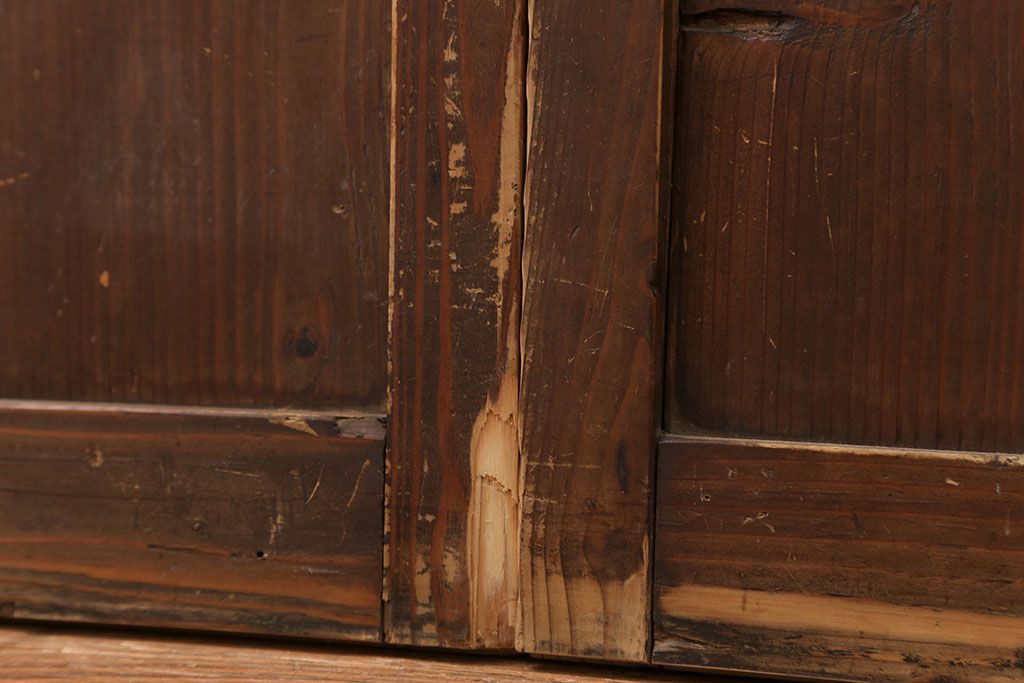 アンティーク 古い木味のガラス戸2枚セット(引き戸)