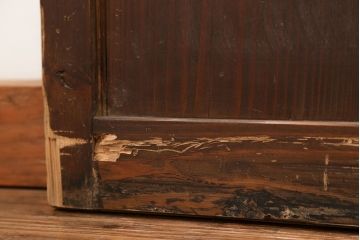 アンティーク 古い木味のガラス戸2枚セット(引き戸)