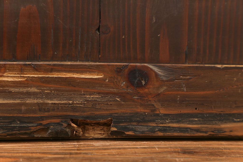 アンティーク 古い木味のガラス戸2枚セット(引き戸)