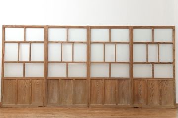 古民具・骨董 古い木味のガラス戸4枚セット(引き戸、建具)