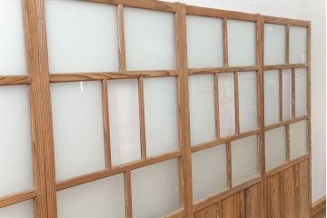 古民具・骨董 古い木味のガラス戸4枚セット(引き戸、建具)