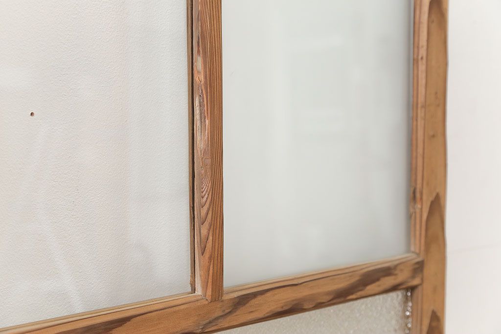 古民具・骨董 古い木味のガラス戸4枚セット(引き戸、建具)