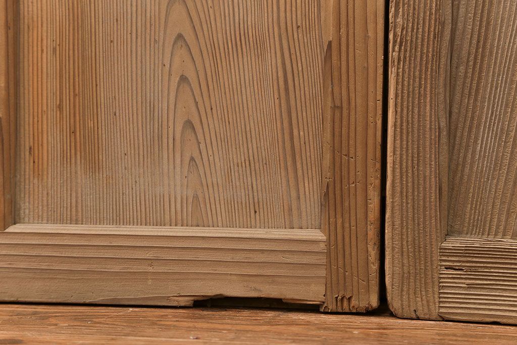 古民具・骨董 古い木味のガラス戸4枚セット(引き戸、建具)