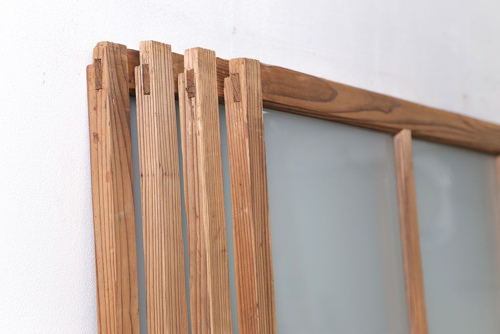 古民具・骨董 古い木味のガラス戸4枚セット(引き戸、建具)