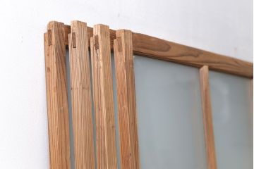 古民具・骨董 古い木味のガラス戸4枚セット(引き戸、建具)