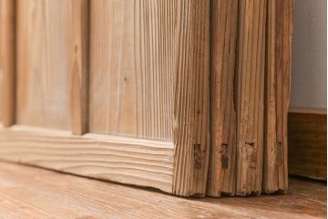 古民具・骨董 古い木味のガラス戸4枚セット(引き戸、建具)