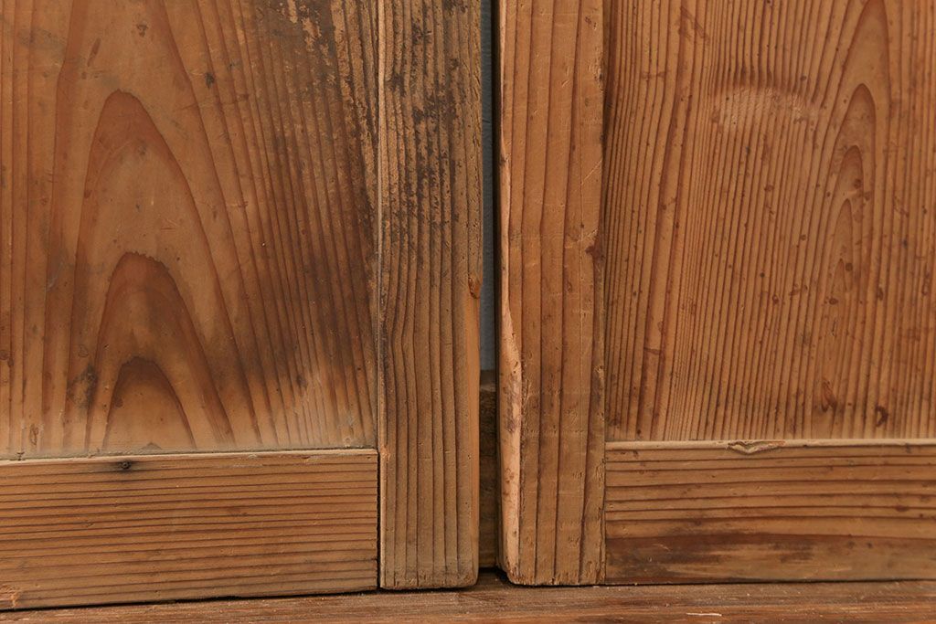 古民具・骨董 古い木味のガラス戸4枚セット(引き戸、建具)