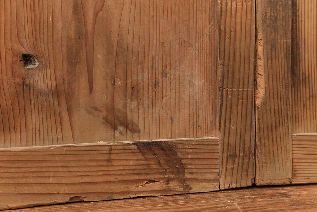 古民具・骨董 古い木味のガラス戸4枚セット(引き戸、建具)