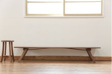 レトロ家具　昭和レトロ 折り畳み式!古い木の横長テーブル(3)