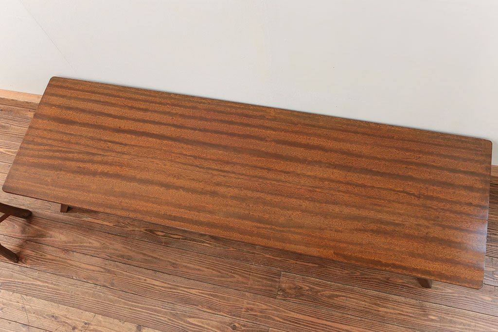 レトロ家具　昭和レトロ 折り畳み式!古い木の横長テーブル(3)