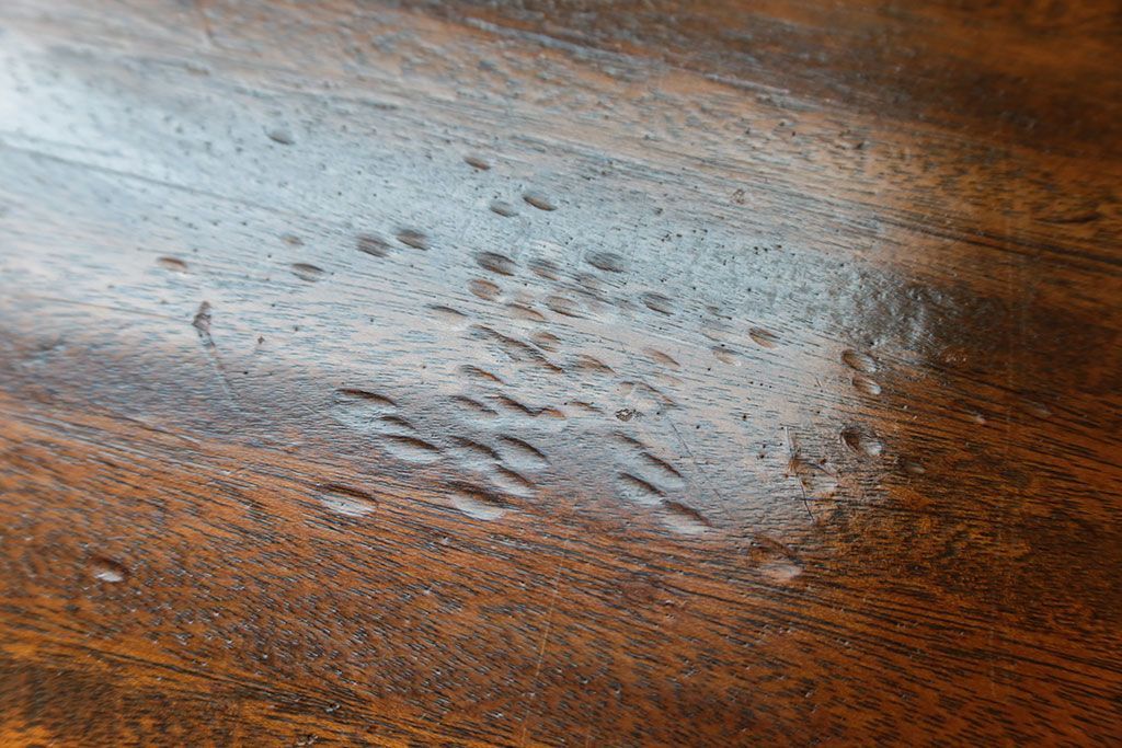 レトロ家具　昭和レトロ 折り畳み式!古い木の横長テーブル(3)