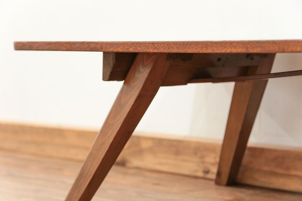 レトロ家具　昭和レトロ 折り畳み式!古い木の横長テーブル(3)