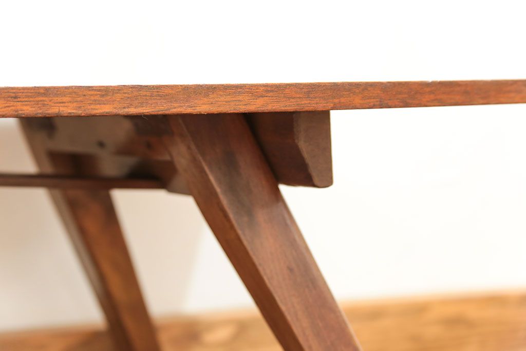 レトロ家具　昭和レトロ 折り畳み式!古い木の横長テーブル(3)