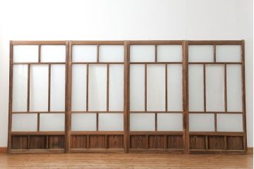 アンティーク 古い木味のガラス戸 4枚セット(1)(引き戸)