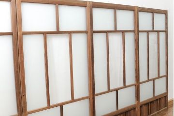 アンティーク 古い木味のガラス戸 4枚セット(1)(引き戸)