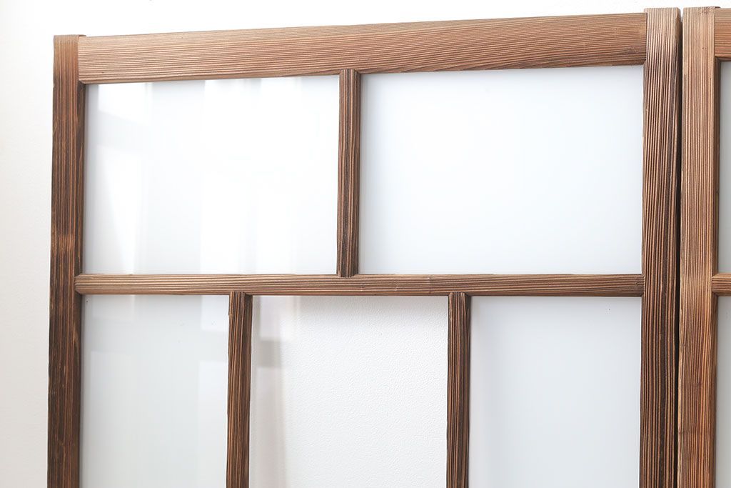 アンティーク 古い木味のガラス戸 4枚セット(1)(引き戸)