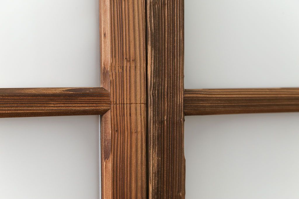 アンティーク 古い木味のガラス戸 4枚セット(1)(引き戸)