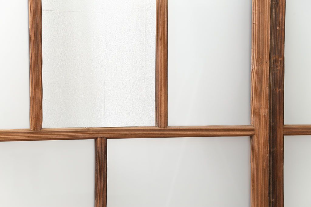 アンティーク 古い木味のガラス戸 4枚セット(1)(引き戸)