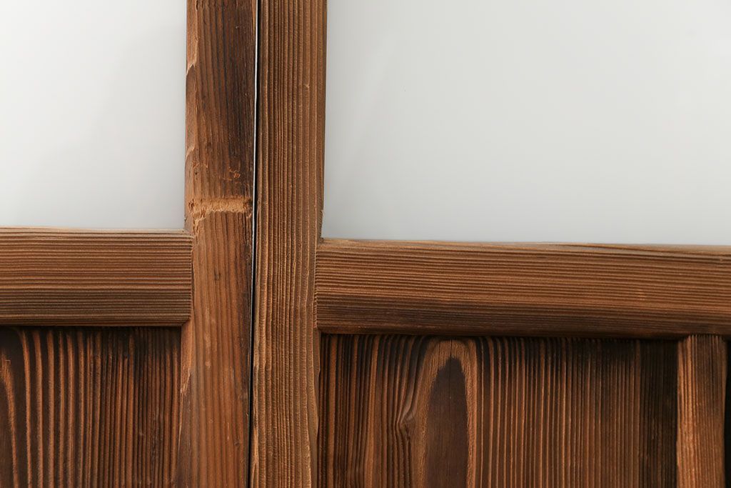 アンティーク 古い木味のガラス戸 4枚セット(1)(引き戸)