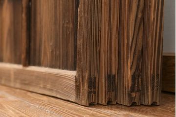 アンティーク 古い木味のガラス戸 4枚セット(1)(引き戸)