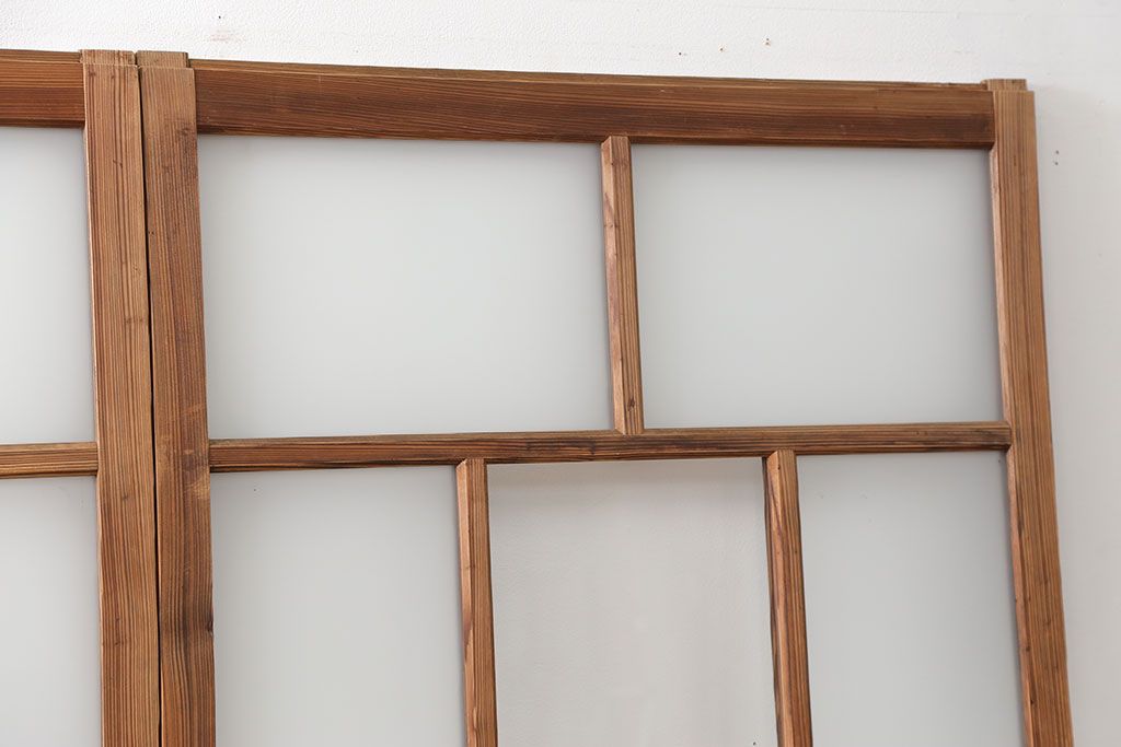 アンティーク 古い木味のガラス戸 4枚セット(1)(引き戸)