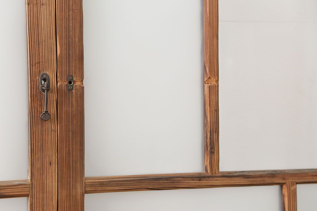 アンティーク 古い木味のガラス戸 4枚セット(1)(引き戸)