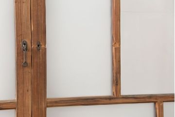 アンティーク 古い木味のガラス戸 4枚セット(1)(引き戸)