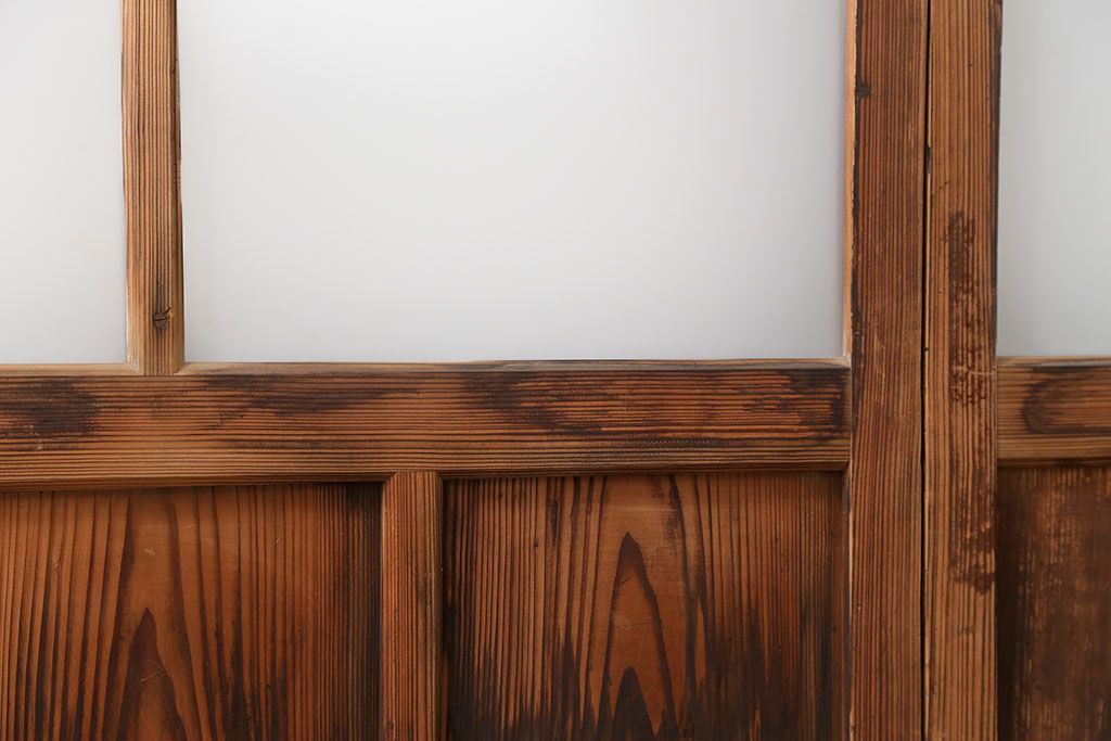 アンティーク 古い木味のガラス戸 4枚セット(1)(引き戸)