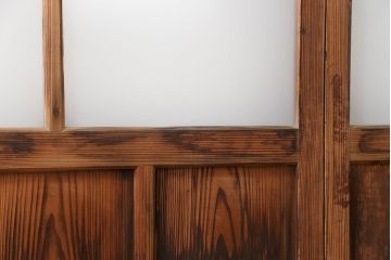 アンティーク 古い木味のガラス戸 4枚セット(1)(引き戸)