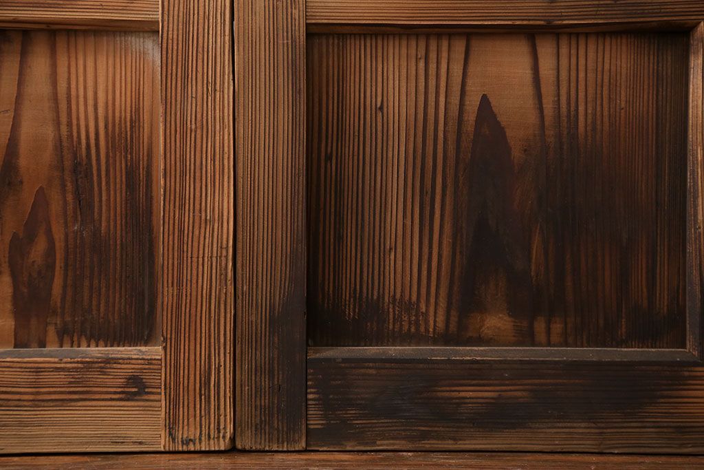 アンティーク 古い木味のガラス戸 4枚セット(1)(引き戸)