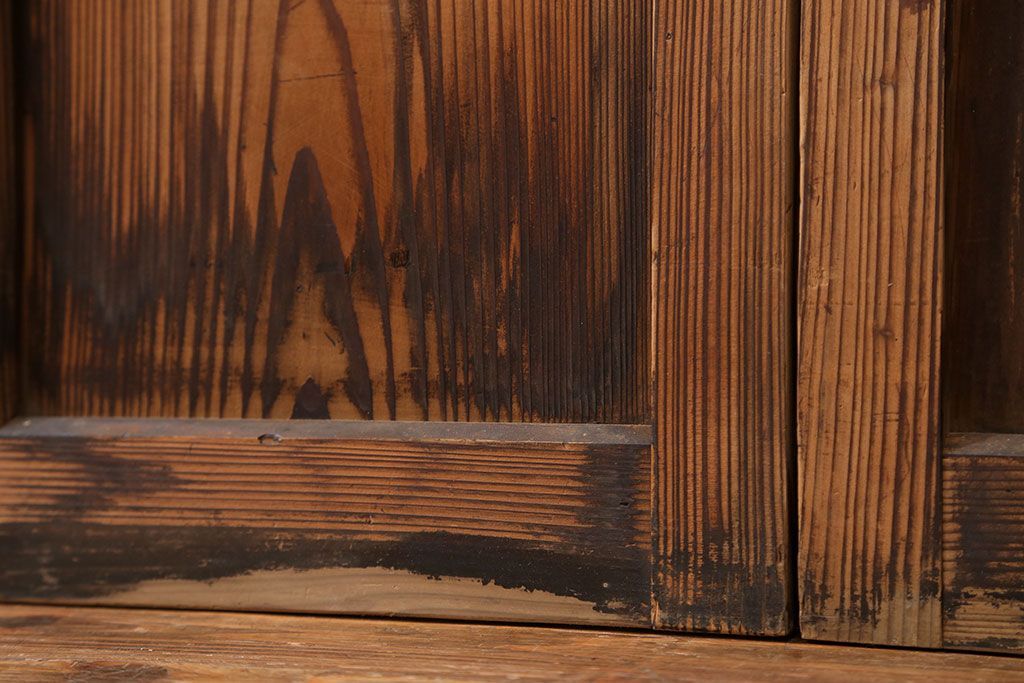 アンティーク 古い木味のガラス戸 4枚セット(1)(引き戸)