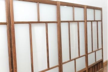 アンティーク 古い木味のガラス戸 4枚セット(2)(引き戸)