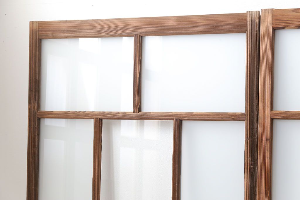 アンティーク 古い木味のガラス戸 4枚セット(2)(引き戸)